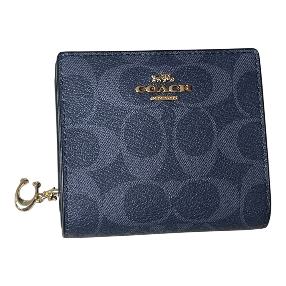 NWOT Coach Navy/Gold Snap Bifold Wallet Signature Canvas Limites Edition